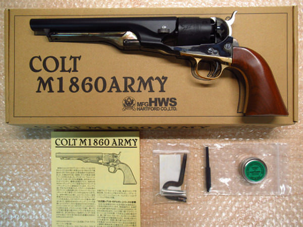 配送料込未発火 ハートフォード HWS モデルガン コルト M1860 ARMY アーミー HW ヘビーウェイト ブルーイング　木製　グリップ 真鍮 モデルガン